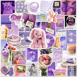 Cute Purple Cat Stickers 10/30/50pcs Aesthetic Cartoon Decals for Phone, Fridge, Skateboard, Helmet, Car (Online Order Only)