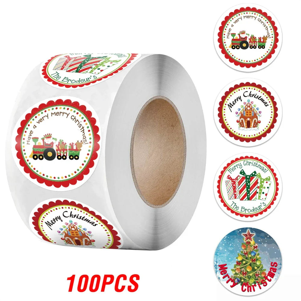 100-500pcs Merry Christmas Gift Decorative Stickers Round Thank You Labels Handmade Candy Biscuits Package Christmas Sticker (ONLINE ORDER ONLY)