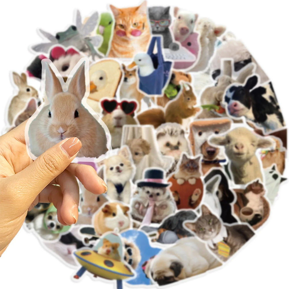 50PCS Cute Pets Cartoon Animals Sticker For Luggage Laptop Cup Skateboard Journal Gift Waterproof PET Sticker ﻿ (Online Order Only)