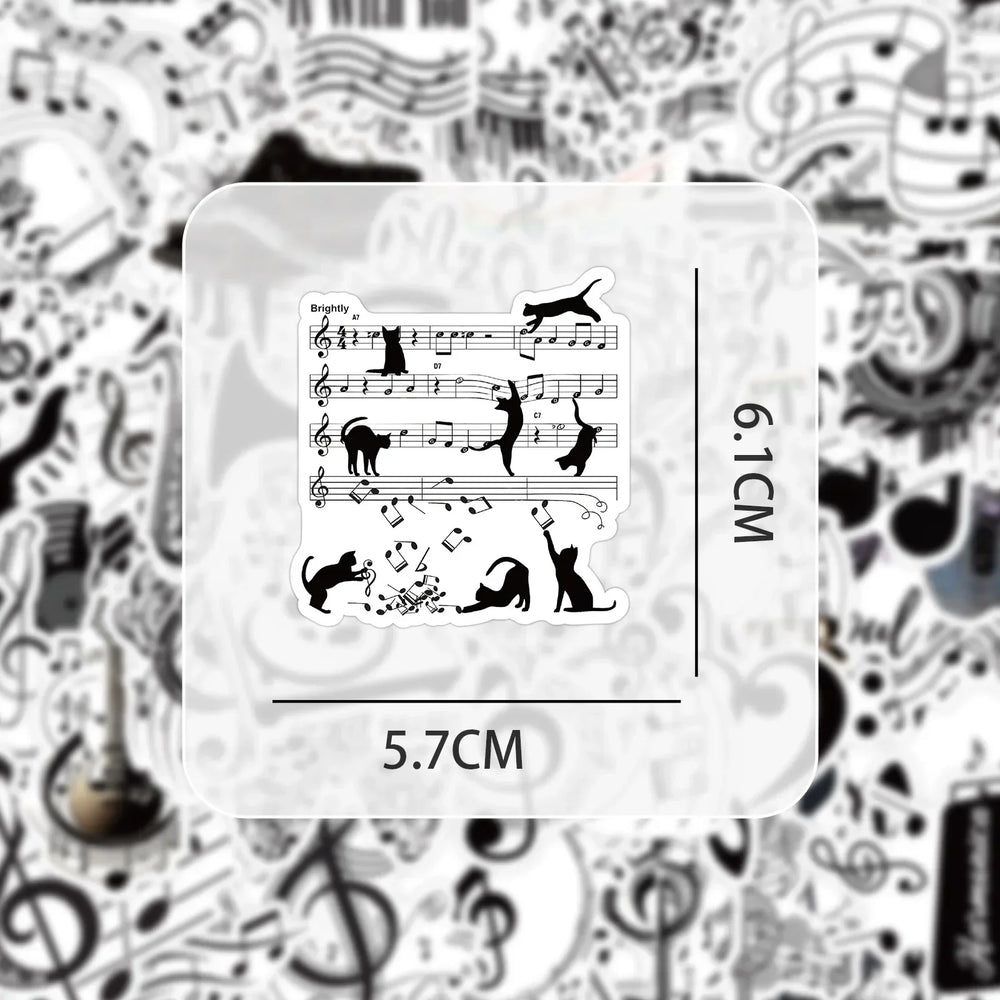 10/53Pcs Black White Music Note Graffiti Sticker DIY Waterproof Piano Phone Case Notebook Guitar Car Bike Wall Graffiti Decals (ONLINE ORDER ONLY)