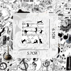 10/53Pcs Black White Music Note Graffiti Sticker DIY Waterproof Piano Phone Case Notebook Guitar Car Bike Wall Graffiti Decals (ONLINE ORDER ONLY)