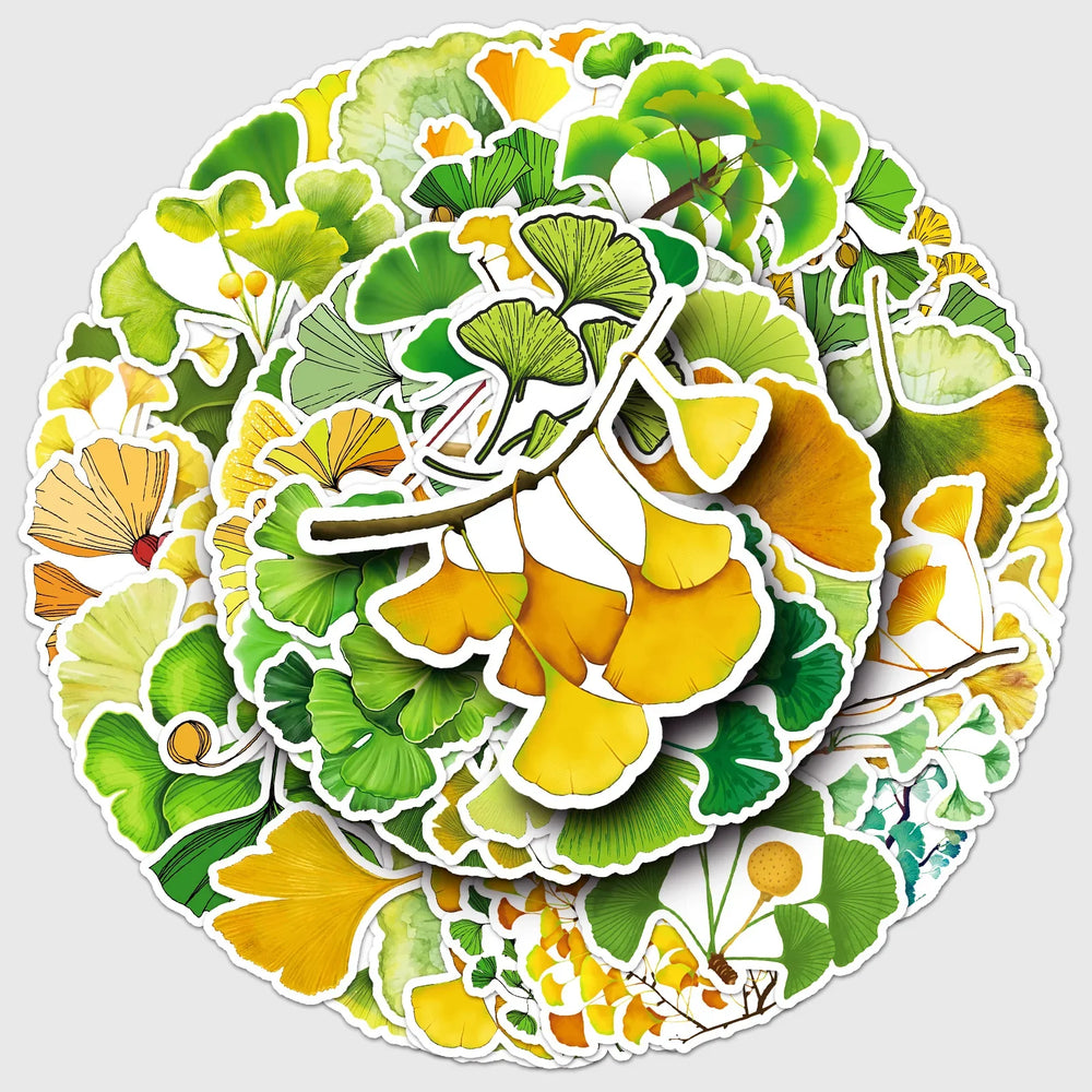 50Pcs Ginkgo Leaf Cartoon Waterproof Vinyl Stickers for Skateboard Snowboard Home Decor (Online Order Only)
