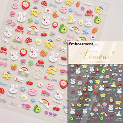 Colourful Cherry Abundant Fruits Bowknot Shiny White Line Outline Self Adhesive Nail Art Stickers Chic Rhinestone Manicure Decal (ONLINE ORDER ONLY)