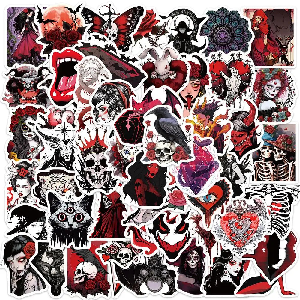 50pcs Horror Skull Gothic Stickers Aesthetic Graffiti Stickers Luggage Skateboard Laptop  Guitar Sticker Decals (ONLINE ORDER ONLY)