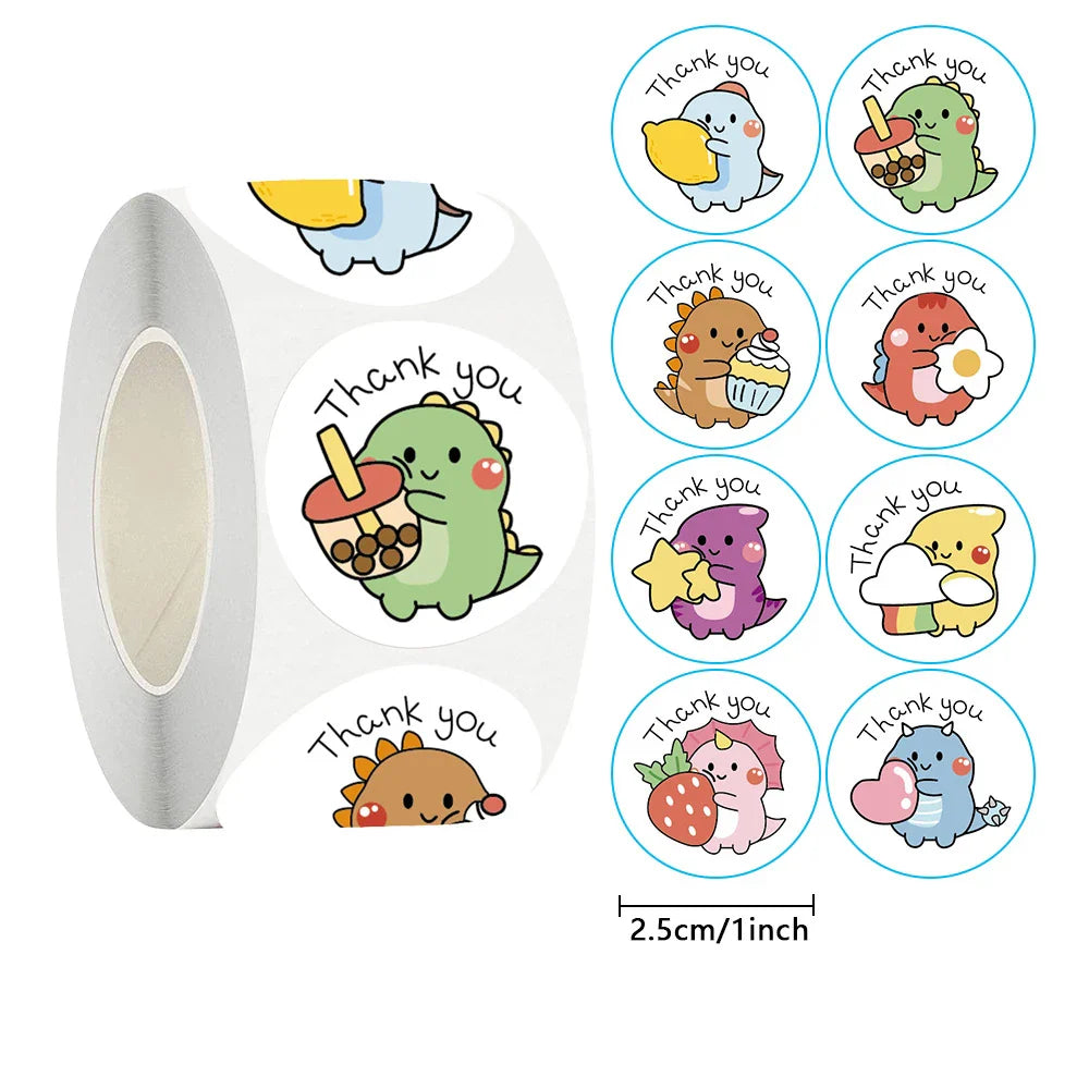 1 Inch Dinosaur Thank You Stickers - 50/100/500pcs Labels for Packaging, Gifts, Baking, Decor (Online Order Only)