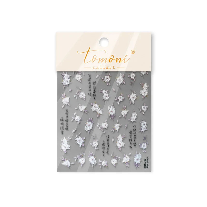 Trumpet Creeper White Flower Purple Leaves Antique Special Characters 5D Soft Relief Adhesive Nail Art Stickers Manicure Decals (ONLINE ORDER ONLY)