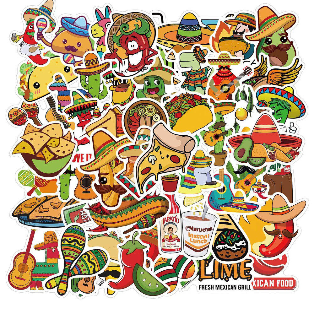 50pcs Mexican Food Graffiti Stickers for Helmet, Wall, DIY Decoration (Online Order Only)