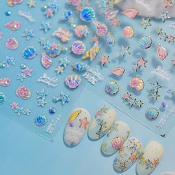 Beach Colourful Conch Dolphin Shell Starfish Jellyfish Star Summer Sea Wave Vacation Mode Water Bubble Nail Art Stickers Decals (Online Order Only)