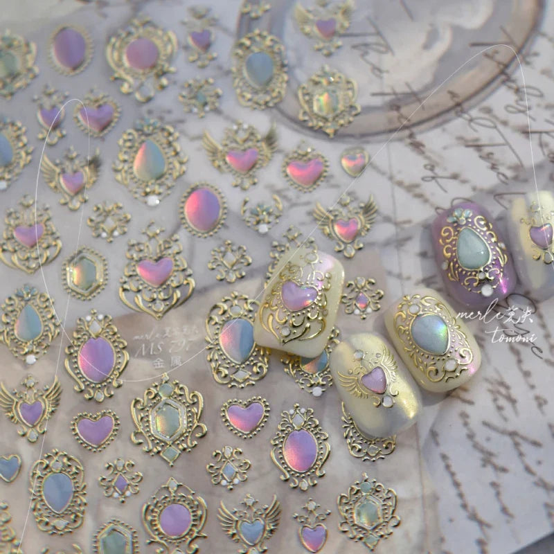 Colorful Geometric Gem Wing Love Heart Bowknot Moon Star Figure Totem Line Retro Self Adhesive Nail Art Stickers Manicure Decals (ONLINE ORDER ONLY)