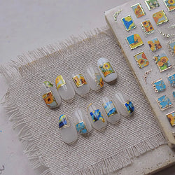 Hot Stamping Colourful Sunflower Starry Night Impressionism Embossment Adhesive Nail Art Sticker Shiny Rhinestone Manicure Decal (Online Order Only)