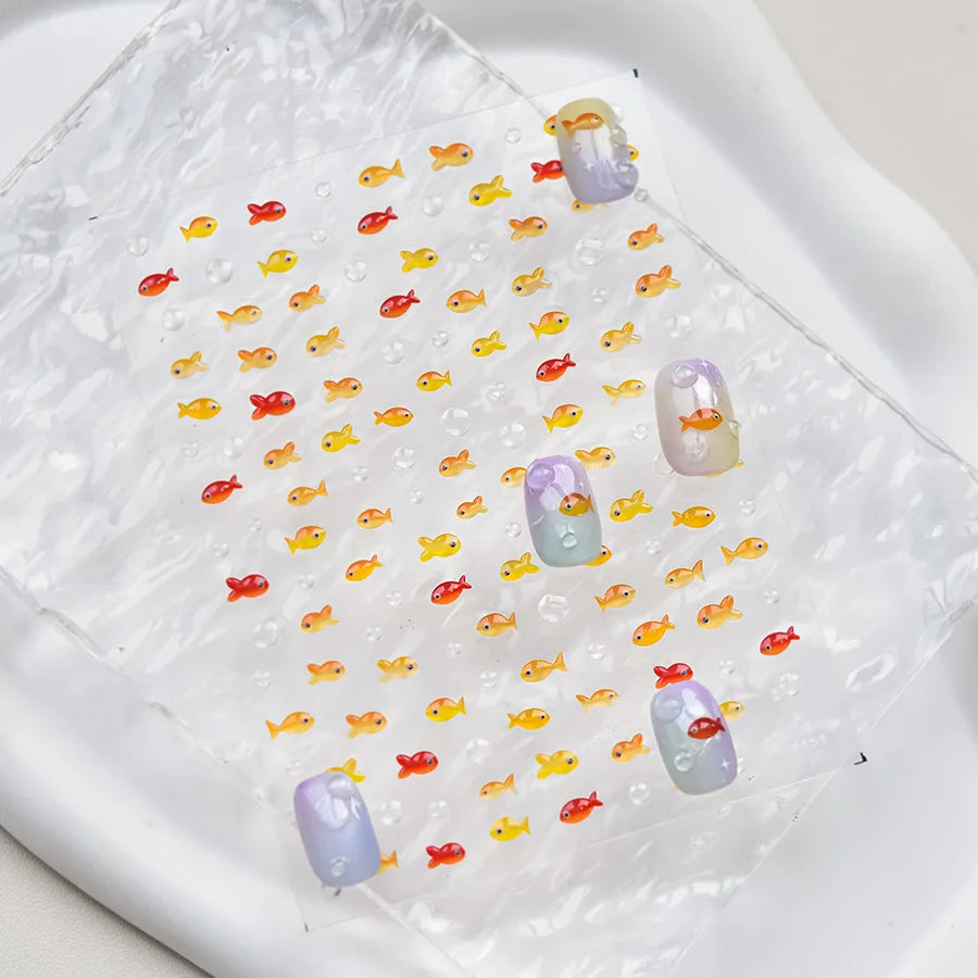 Little Red Fish Jelly Summer Goldfish Carp Ocean Beach Mermaid Sea Shiny Small Koi Soft Relief Nail Art Stickers Manicure Decals (ONLINE ORDER ONLY)