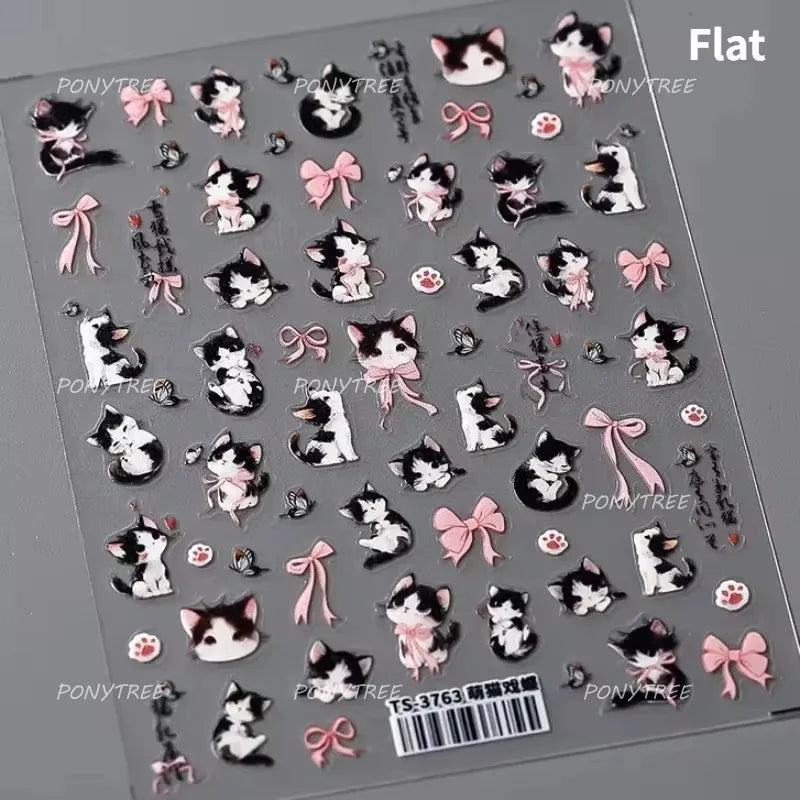 Shiny White Black Pink Bowknot Silk Ribbon Love Heart Charming Star Refined Lace Self Adhesive Nail Art Stickers Manicure Decals (ONLINE ORDER ONLY)