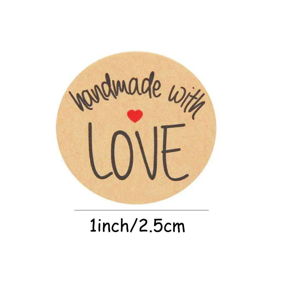 1Inch 100-500pcs Round Kraft Paper "handmade With love" Seal Sticker For Handmade Products Baking Products Sealing Sticker Label (ONLINE ORDER ONLY)