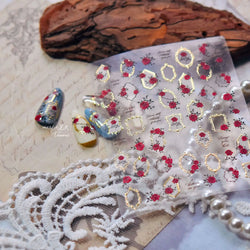 Metal Effect Rose Flower Pattern Totem Photo Frame Self Adhesive Nail Art Sticker Romantic Chic Wreath Rhinestone Manicure Decal (Online Order Only)