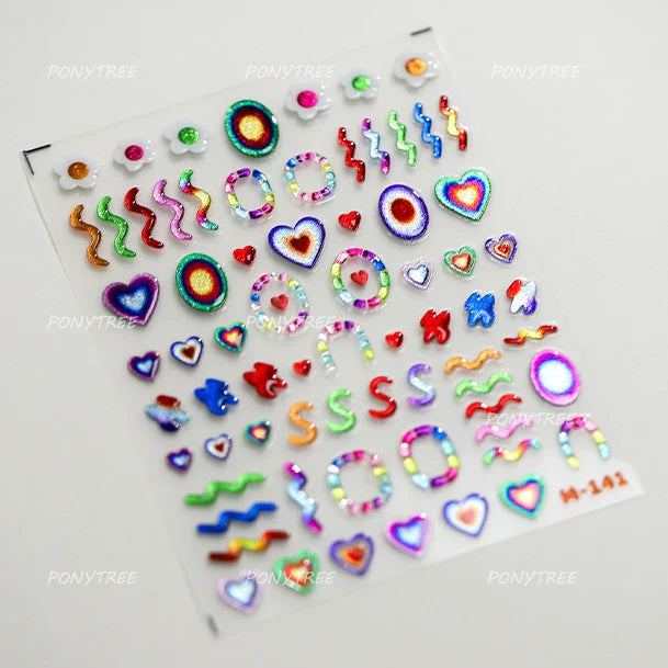 Colourful Graffiti Round Dot Line Water Droplet Cute Comma Geometric Jelly 5D Self Adhesive Nail Art Stickers Manicure Decals (Online Order Only)