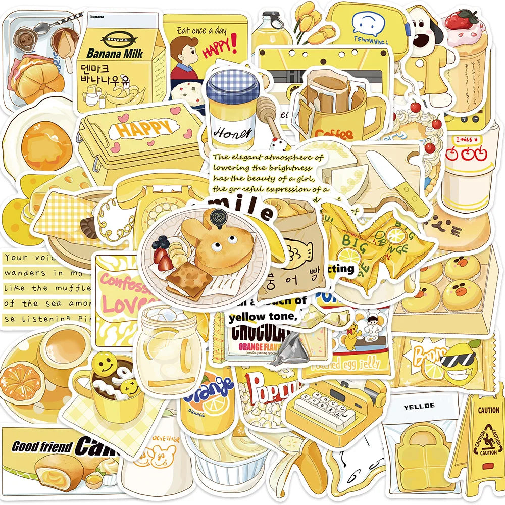 Yellow Cartoon Stickers Pack for Phone Laptop Luggage Skateboard Kids Gift (Online Order Only)