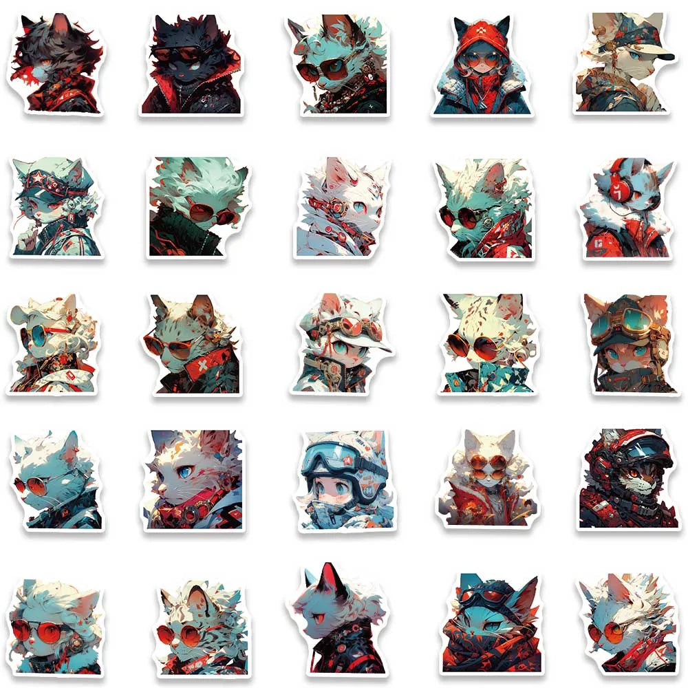 50pcs Cool Cartoon Punk Cats Anime Sticker For Laptop Phone Water Bottle Guitar DIY Waterproof Graffiti Luggage Vinyl Decals (ONLINE ORDER ONLY)