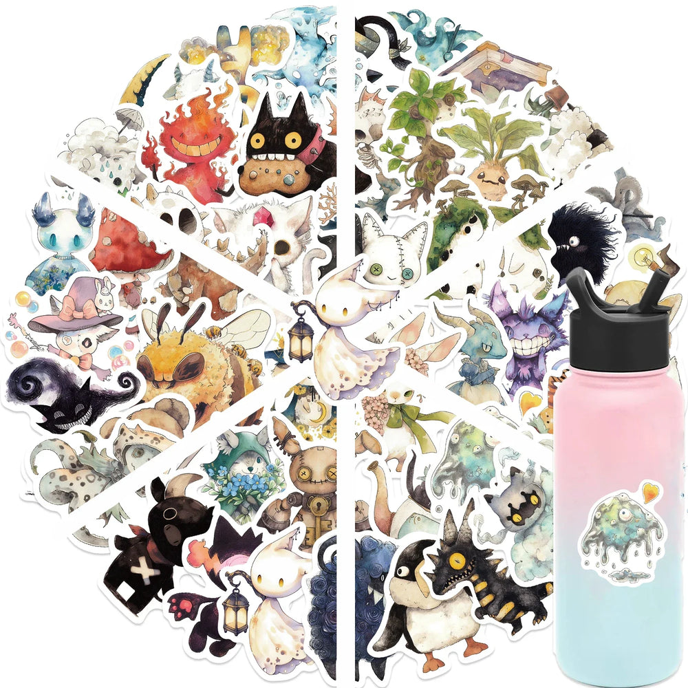 50pcs Ridiculous Fairy Tale Monster Sticker Pack Waterproof Laptop Skin Cute Phone Case Kawaii Packaging Art Supplies Stationer﻿ (Online Order Only)