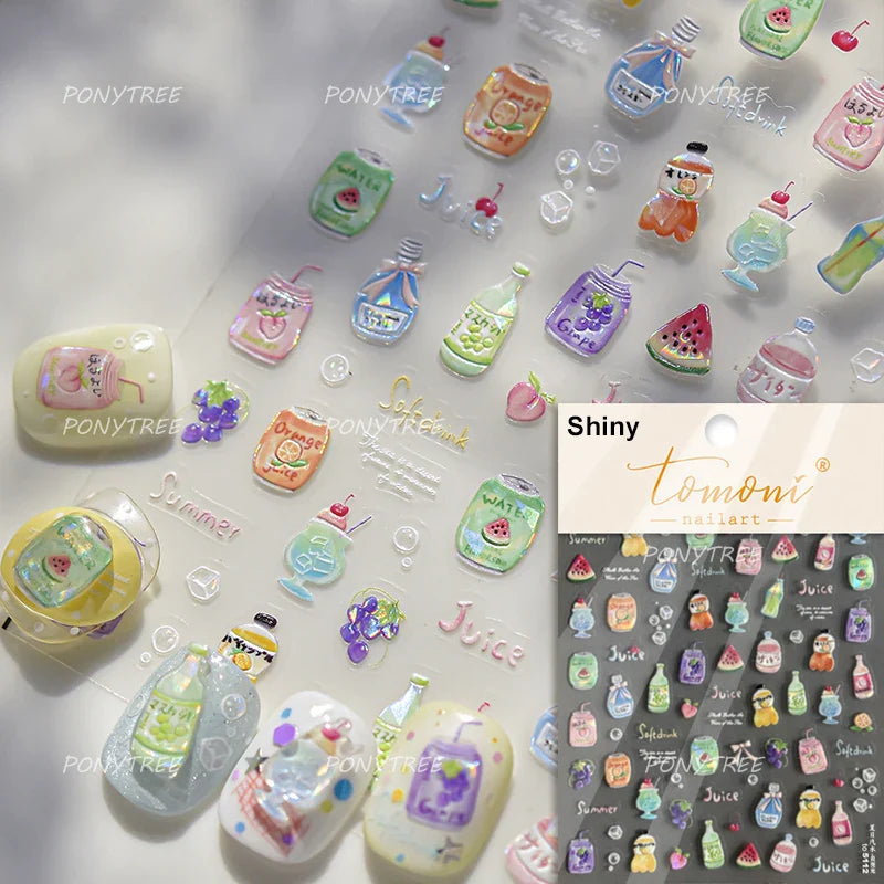 Summer Beach Bikini Watermelon Duck Cat Ice Cream Shell Coconut Tree Cherry Starfish Sunglasses Nail Art Sticker Manicure Decals (ONLINE ORDER ONLY)