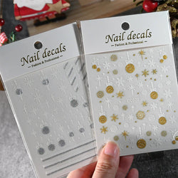 1pc Christmas Nail Sticker 3D Gold Glitter Snowflake Elk Penguin Bells Design Adhesive Nail Slider Decals Winter Manicure Decor* (Online Order Only)