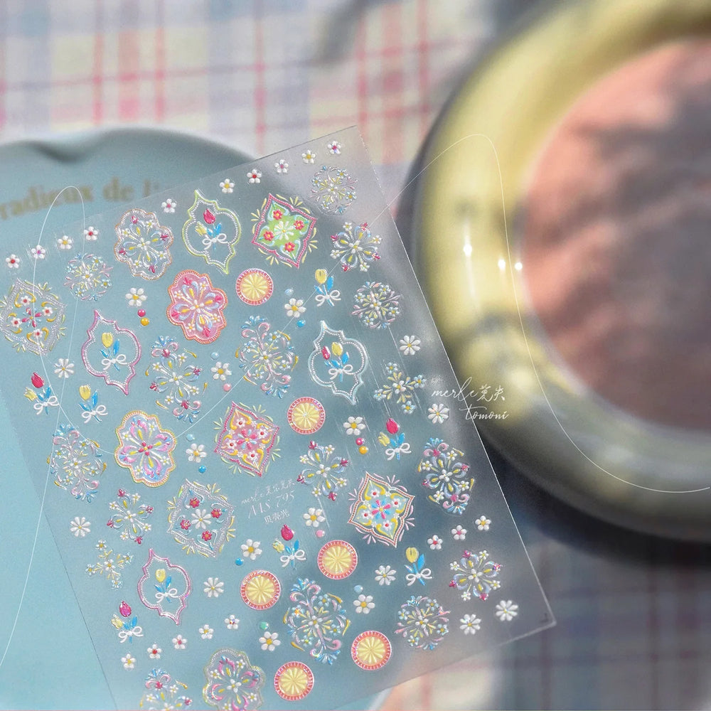 Chic Lavender Tulip Flower Bowknot Totem Center Symmetric Pattern Daisy Line Gird Self Adhesive Nail Art Stickers Manicure Decal (ONLINE ORDER ONLY)