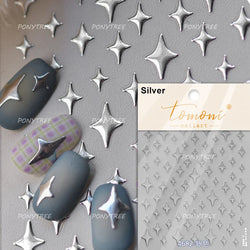 Irregular Stars Red Silver Five-pointed Star Meteor Shiny 5D Self Adhesive Nail Art Stickers Romantic Rhinestone Manicure Decals (ONLINE ORDER ONLY)
