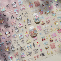Graffiti Bear Cat Kitten Dog Puppy Bowknot Cake Tulip Note Star Cherry Cup Adhesive Nail Art Decoration Sticker Manicure Decals (ONLINE ORDER ONLY)