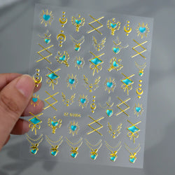 1pc Bohemian Valentine Nail Stickers 3D Self-Adhesive Fantasy Nail Art Glitter Sun, Heart, Lock, Star & Moon Designs Nail Decals (ONLINE ORDER ONLY)