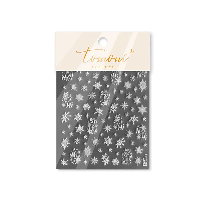 Dressy Embossment Colorful Gradient Snowflakes Laser Silver Christmas Tree Winter Bowknot Santa Nail Art Stickers Manicure Decal (Online Order Only)