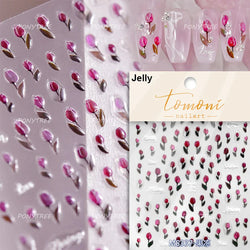 Cute  Pink Blue Nature Tulip Star Heart Butterfly Peach Blossom Jelly Embossed Relief Adhesive Nail Art Stickers Manicure Decals (ONLINE ORDER ONLY)