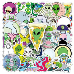 50pcs Alien Cartoon Stickers for Laptop, Phone, Car, Scooter, Water Bottle, Suitcase, Refrigerator (Online Order Only)