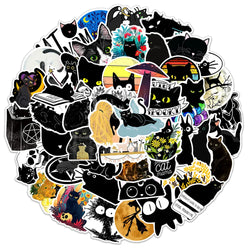 10/30/50/100PCS Cartoon Black Cat Stickers Scrapbook Phone Guitar Laptop Luggage PVC Waterproof Car Sticker Children Classic Toy (ONLINE ORDER ONLY)