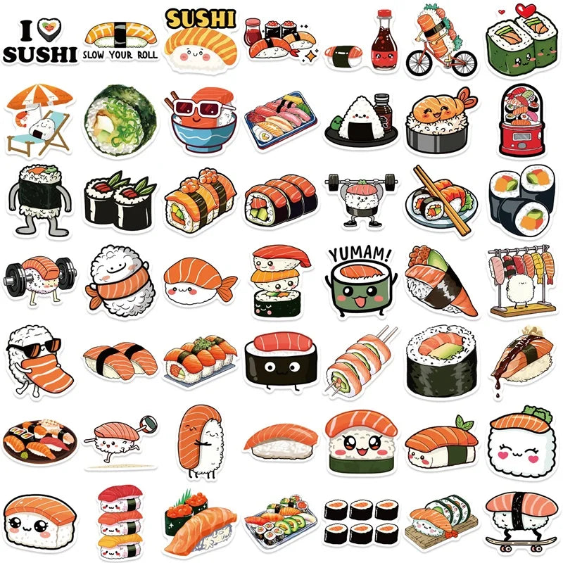 10/30/50PCS Kawaii Sushi Sticky PVC Sticker Aesthetic DIY Decoration Scrapbooking Korean Hand Accounting Supplies for Kids (ONLINE ORDER ONLY)