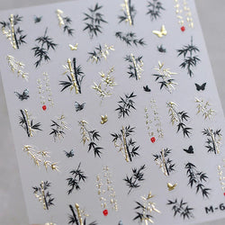 Antique Bamboo Leaf Hot Stamping Plant Botany Calligraphy Characters Self Adhesive Nail Art Stickers Rhinestone Manicure Decals (ONLINE ORDER ONLY)