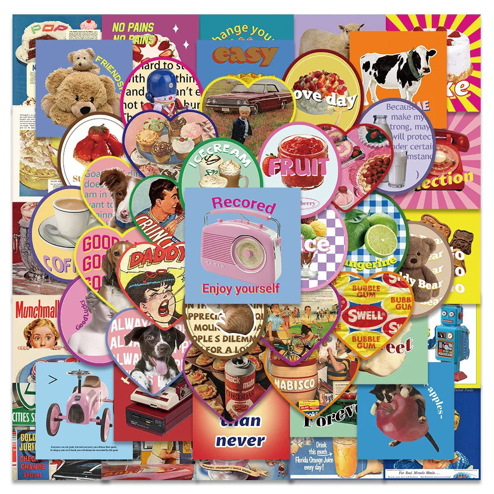 50PCS Retro Aesthetic Girl Stickers Waterproof for Laptop Guitar Bike Skateboard Luggage Phone Kid Gift (Online Order Only)