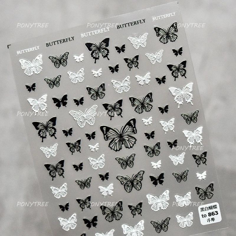 Chic Butterfly Flower Lily Lilium Narcissus Line Beautiful Blue Pearl Self Adhesive Nail Art Stickers Decorations Manicure Decal (Online Order Only)