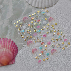 Halo Dyeing Ocean Shell Conch Starfish Pearl Love Heart Bowknot Jellyfish Adhesive Nail Art Stickers Manicure Decals Wholesale (ONLINE ORDER ONLY)