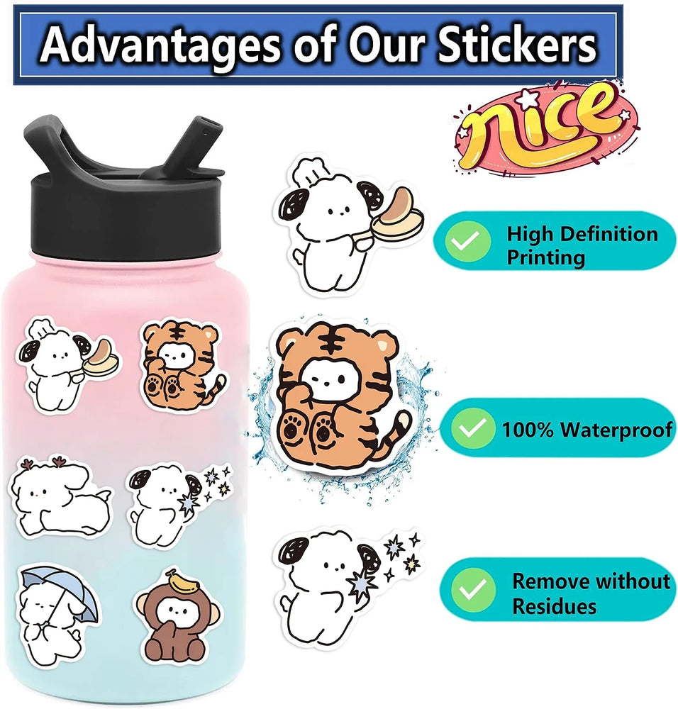 50PCS Kawaii yowoyowoo Sticker Puppy Dog Cute Cartoon Stickers Decals Phone Laptop Guitar Car Bottle Luggage Children Gift (Online Order Only)