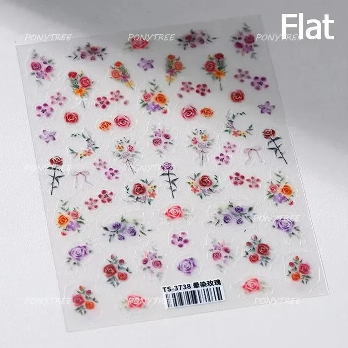 Chic Romantic Red White Flower Hot Stamping 5D Self Adhesive Nail Art Stickers Shiny Dreamy Camellia Rhinestone Manicure Decals (ONLINE ORDER ONLY)