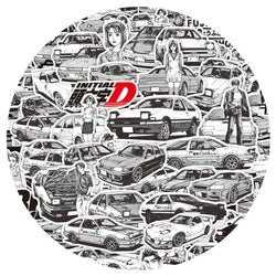 Anime Initial D Stickers Set - Black White Graffiti Decals for Wall, Notebook, Bike (Online Order Only)