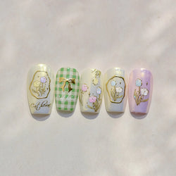 Golden Border Tulip Bloom Flower Bowknot Geometric Frame Metal Workmanship Charming Adhesive Nail Art Sticker Manicure Decals (ONLINE ORDER ONLY)