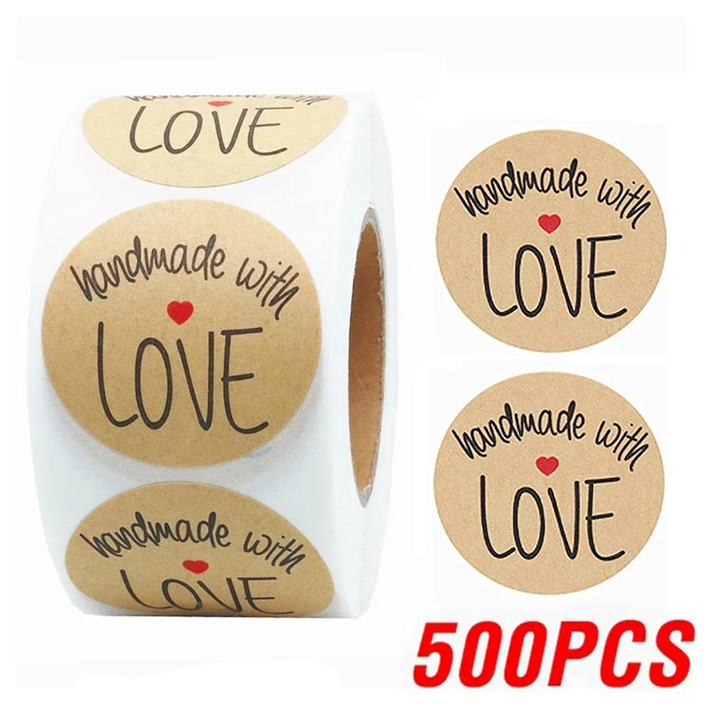1Inch 100-500pcs Round Kraft Paper "handmade With love" Seal Sticker For Handmade Products Baking Products Sealing Sticker Label (ONLINE ORDER ONLY)