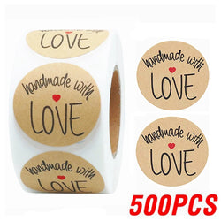 1Inch 100-500pcs Round Kraft Paper "handmade With love" Seal Sticker For Handmade Products Baking Products Sealing Sticker Label (ONLINE ORDER ONLY)