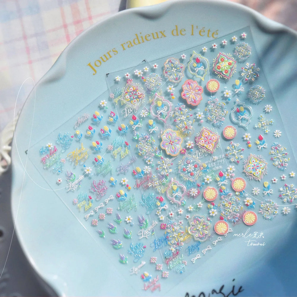 Chic Lavender Tulip Flower Bowknot Totem Center Symmetric Pattern Daisy Line Gird Self Adhesive Nail Art Stickers Manicure Decal (ONLINE ORDER ONLY)