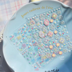 Chic Lavender Tulip Flower Bowknot Totem Center Symmetric Pattern Daisy Line Gird Self Adhesive Nail Art Stickers Manicure Decal (ONLINE ORDER ONLY)