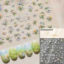 Embossed Shiny Vigor Sunflower Turnsole Vitality Butterfly Daisy Oil Painting Plant 5D Adhesive Nail Art Sticker Manicure Decals (ONLINE ORDER ONLY)