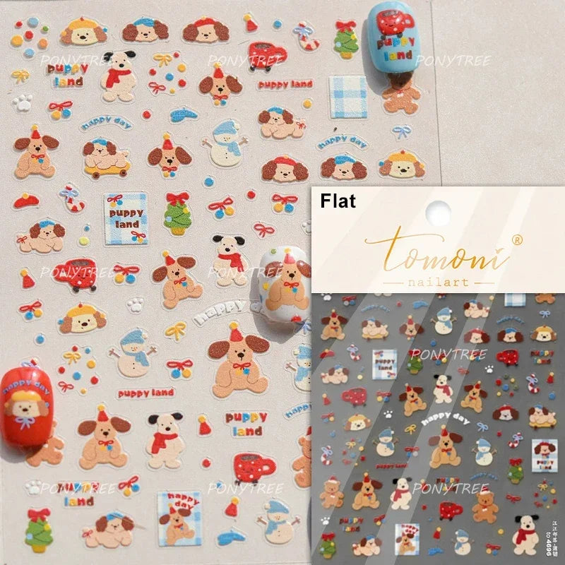 Santa's Hat Candy Santa Claus Christmas Tree Bell Elk 5D Self Adhesive Nail Art Stickers Button Snowflake Cherry Manicure Decals (ONLINE ORDER ONLY)