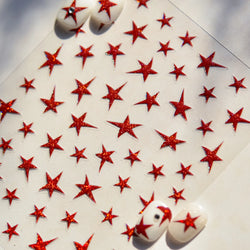 Irregular Stars Red Silver Five-pointed Star Meteor Shiny 5D Self Adhesive Nail Art Stickers Romantic Rhinestone Manicure Decals (ONLINE ORDER ONLY)