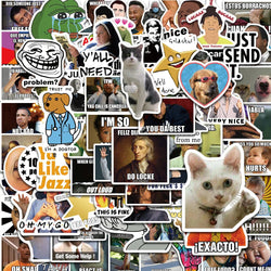 50PCS Funny Cat Meme Stickers for Laptop, Phone, Suitcase, Car, Bottle, Notebook (Online Order Only)