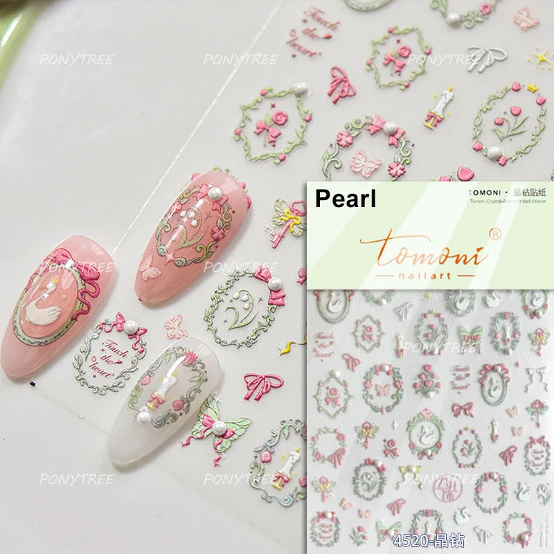 Romantic Lily of The Valley Candle Holder Wreath Bowknot Butterfly Dreamy Adhesive Nail Art Decorations Stickers Manicure Decals (Online Order Only)